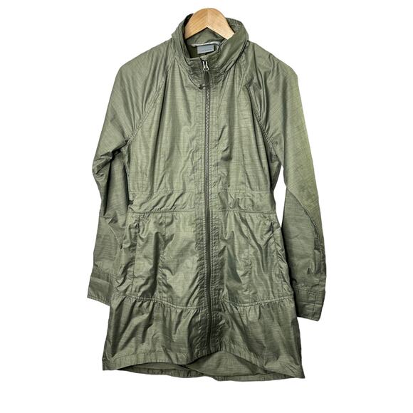Athleta City Chic Water Resistant Long Windbreaker Jacket Green Size Medium - Picture 1 of 7